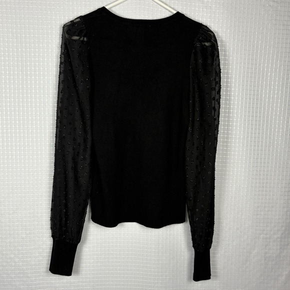 Carmen Marc Valvo Black Sheer Sleeve Top‎ Size Medium Office Career Dressy - Picture 2 of 9